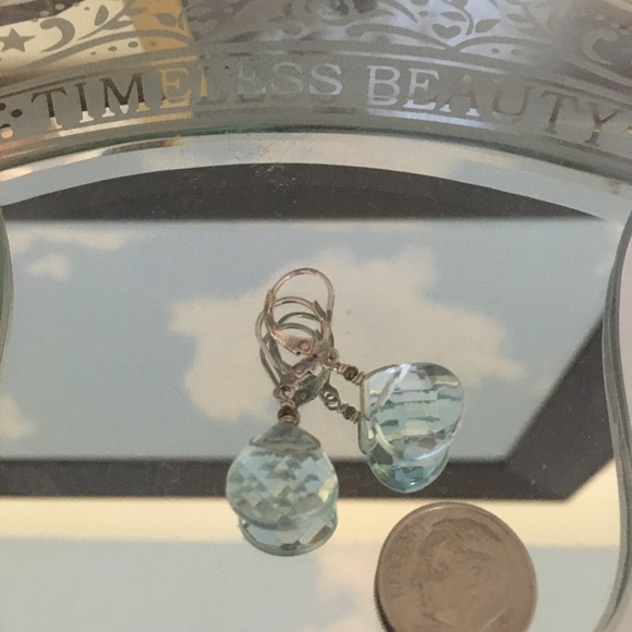Pale Blue Teardrop Dangle Earrings Sterling - Picture 9 of 9